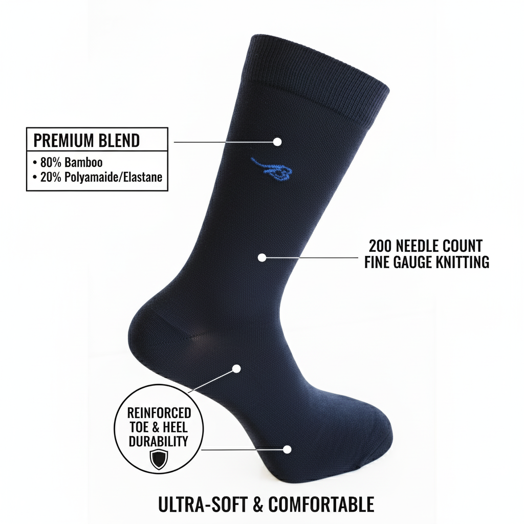 Louluu Men Plain Dark Blue Colour Bamboo Socks