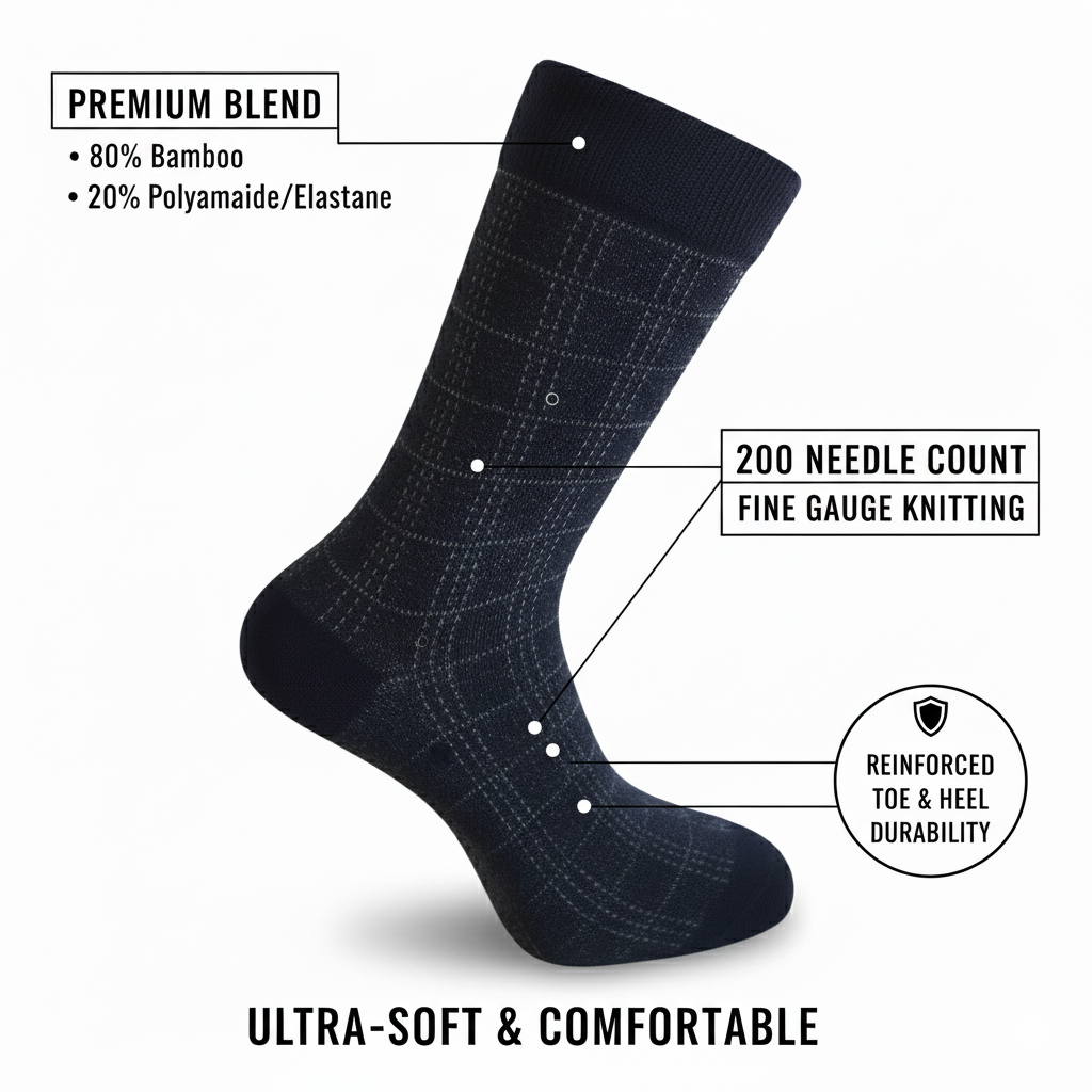 Louluu Men Quad Dark Blue Colour Bamboo Socks