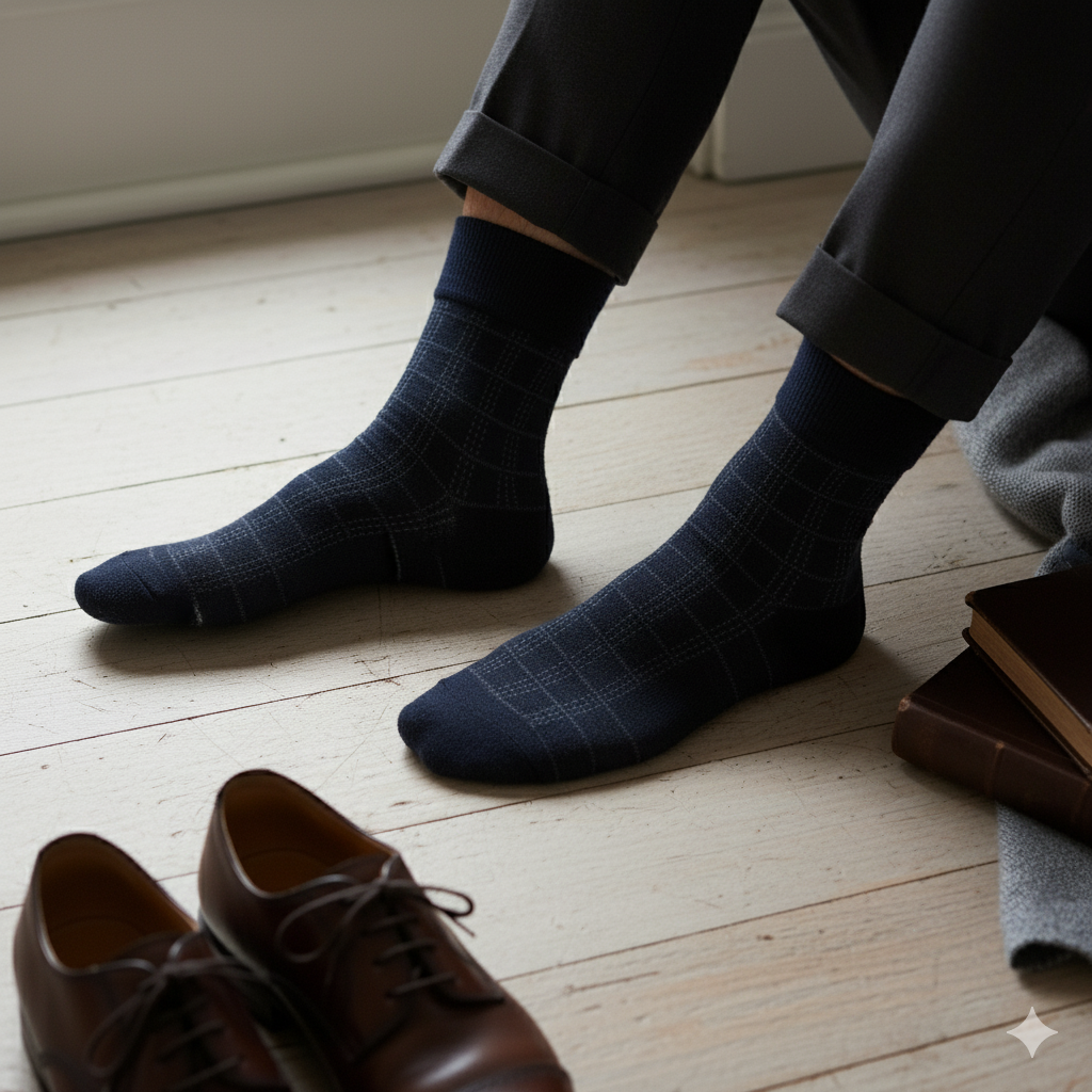 Louluu Men Quad Dark Blue Colour Bamboo Socks