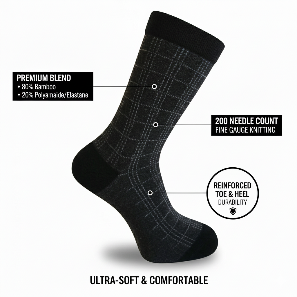 Louluu Men Quad Black Colour Bamboo Socks