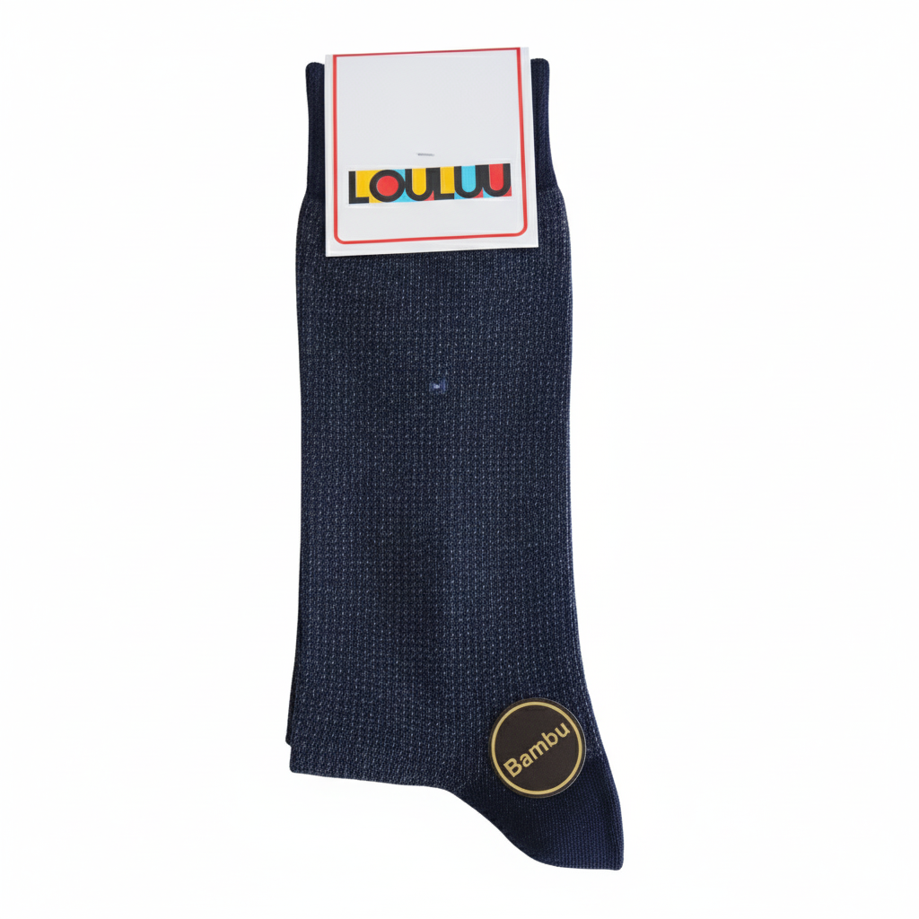 Louluu Men Wave Dark Blue Colour Bamboo Socks