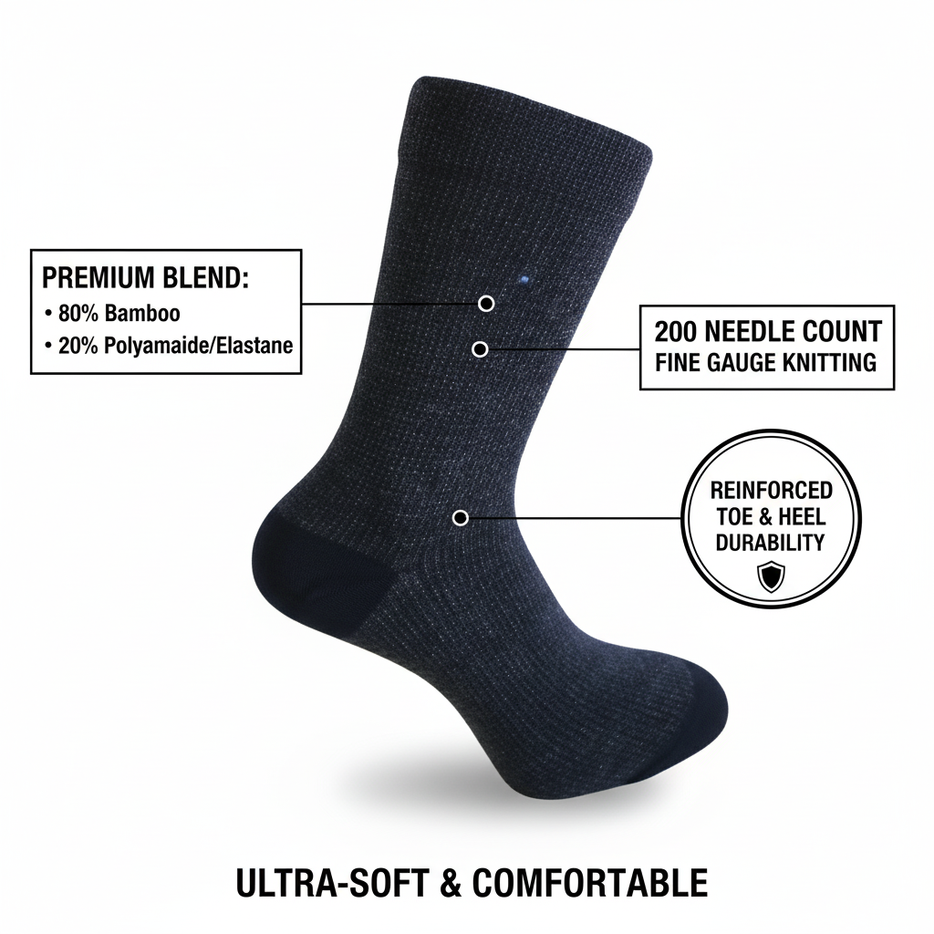 Louluu Men Wave Dark Blue Colour Bamboo Socks