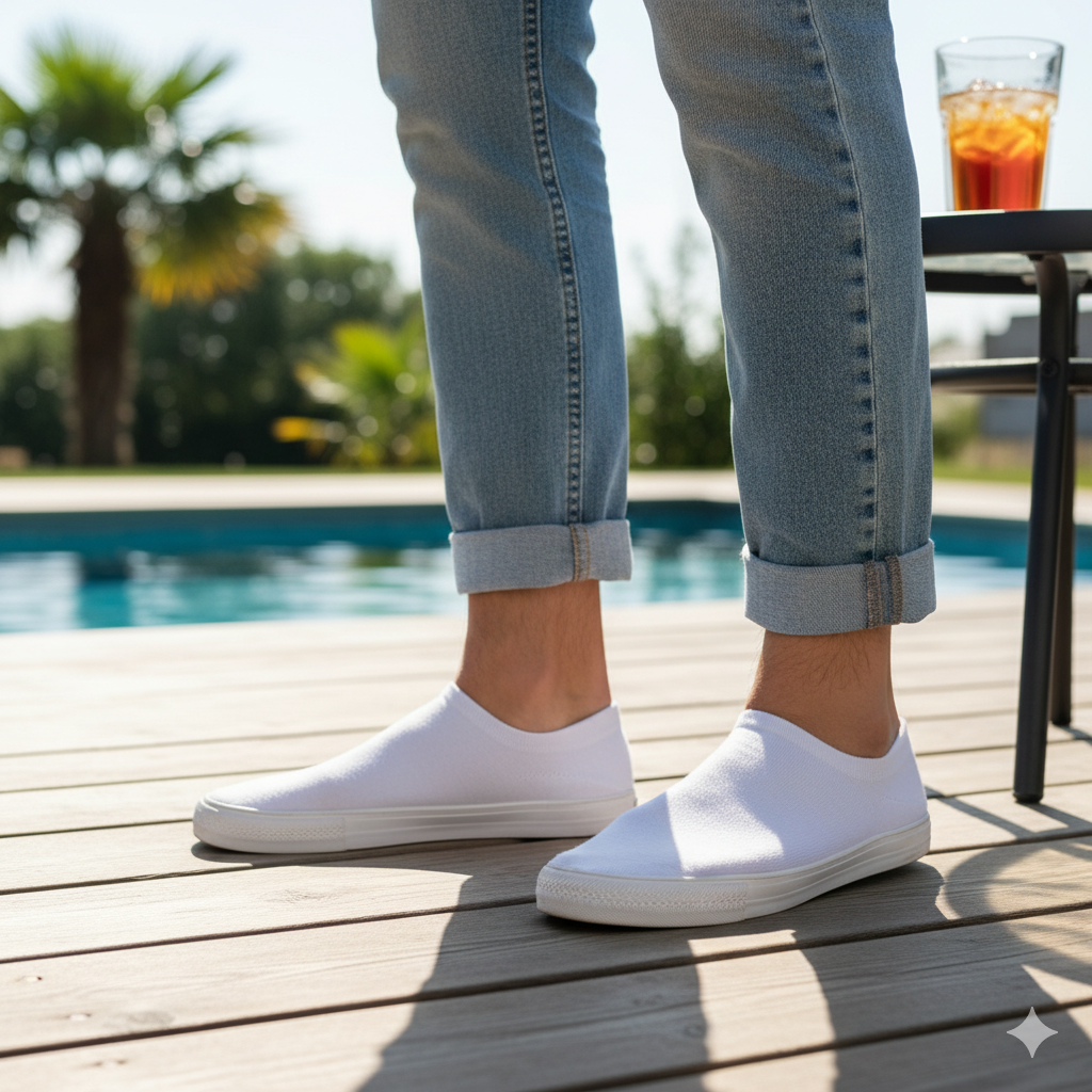 Louluu Men White Color Sneaker Socks