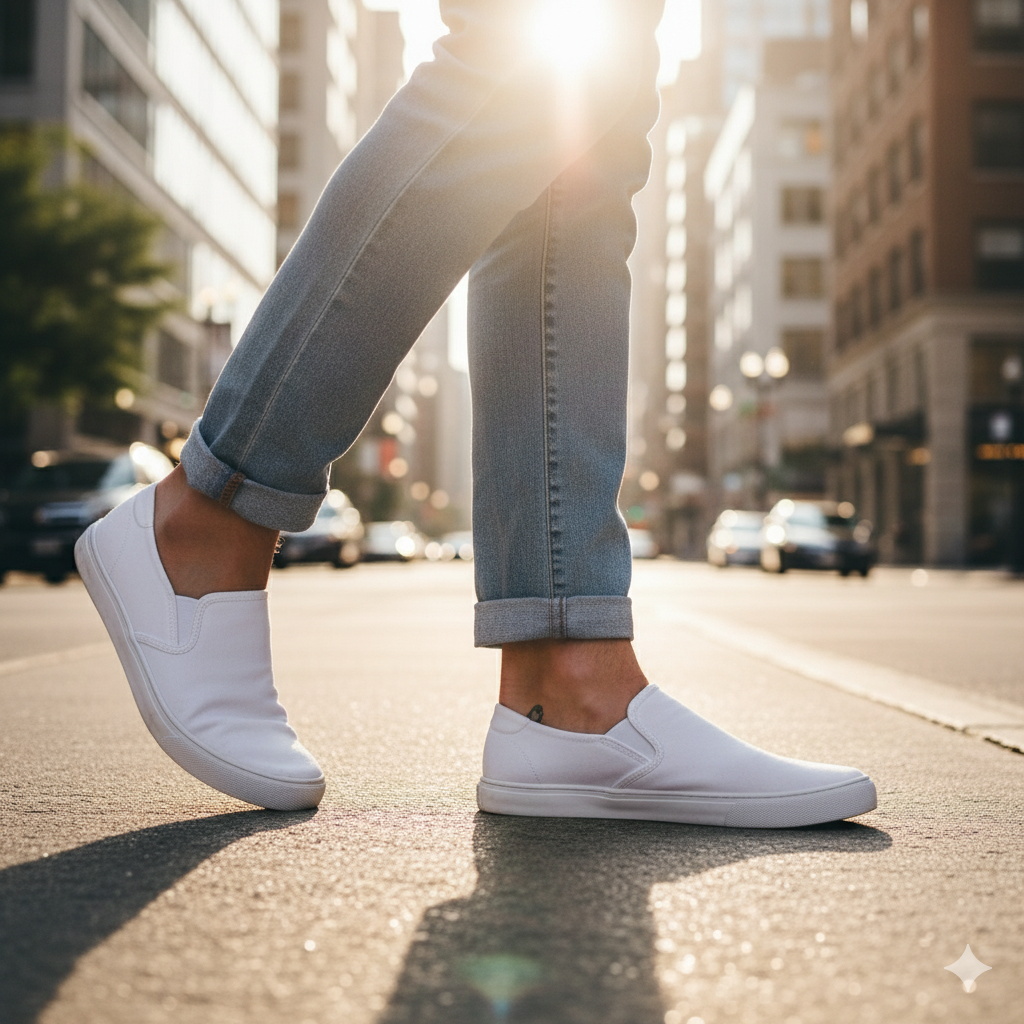 Louluu men's bamboo sneaker socks — lifestyle on feet