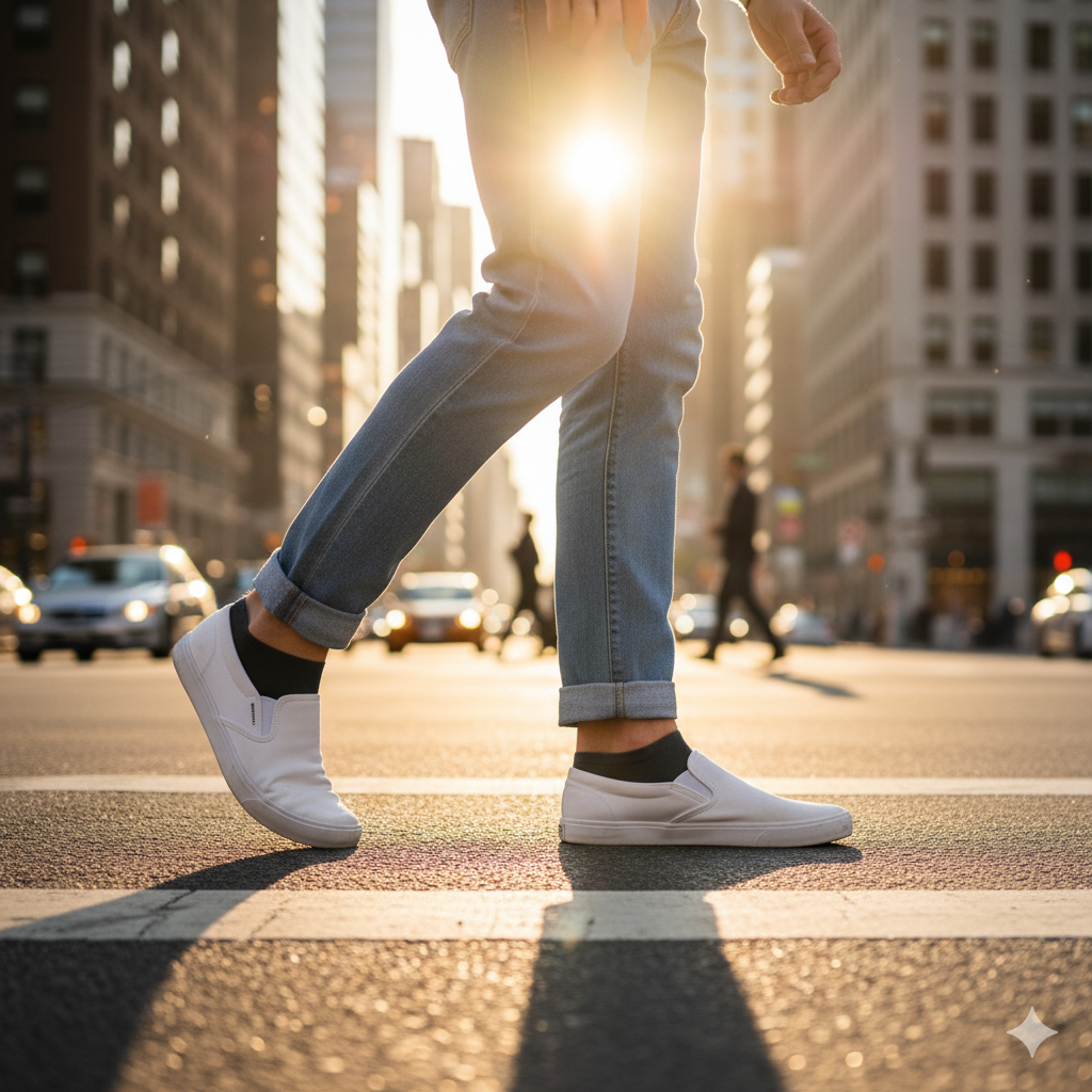 Louluu men's bamboo sneaker socks — lifestyle on feet