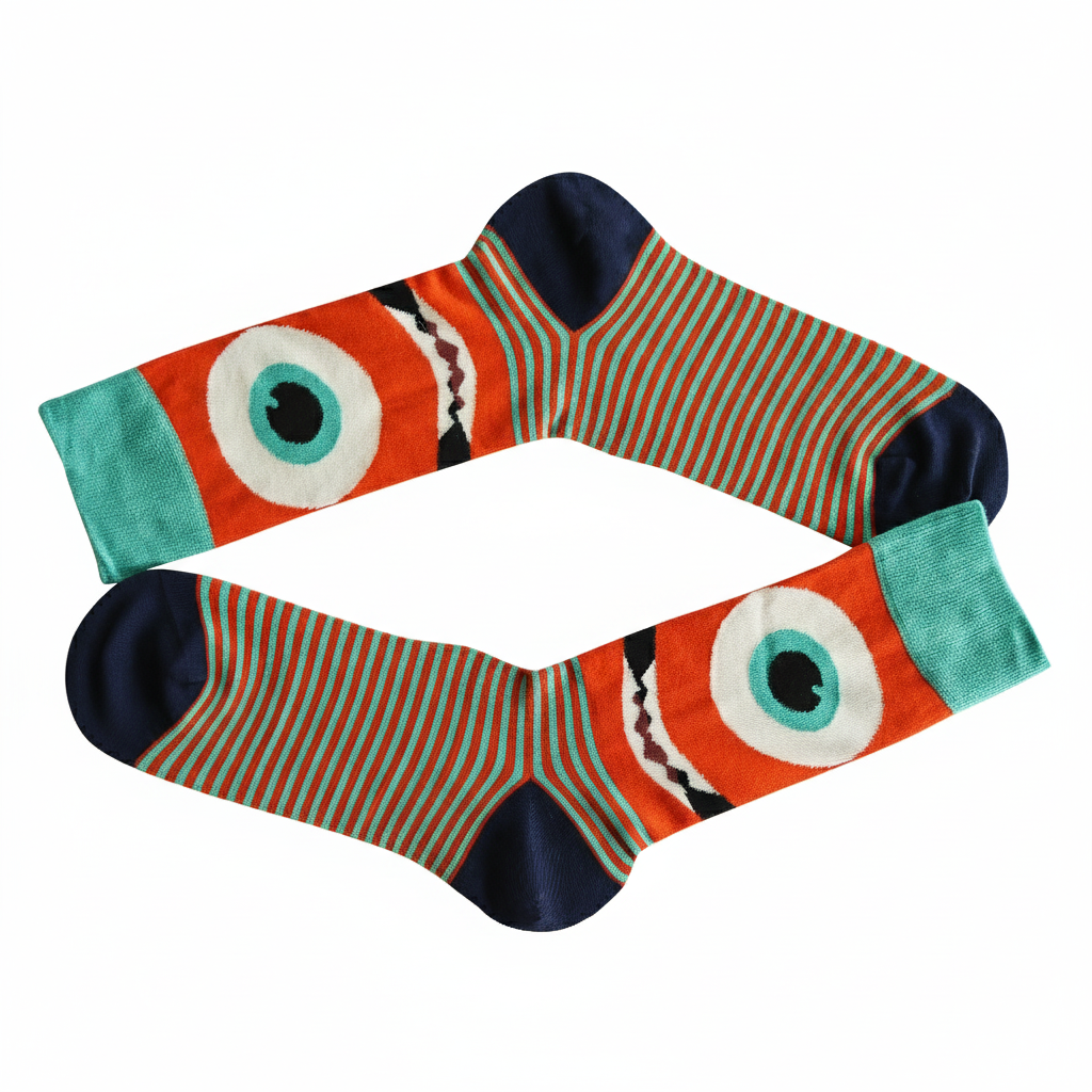 Louluu Colourful Crew socks with a cartoonish design.