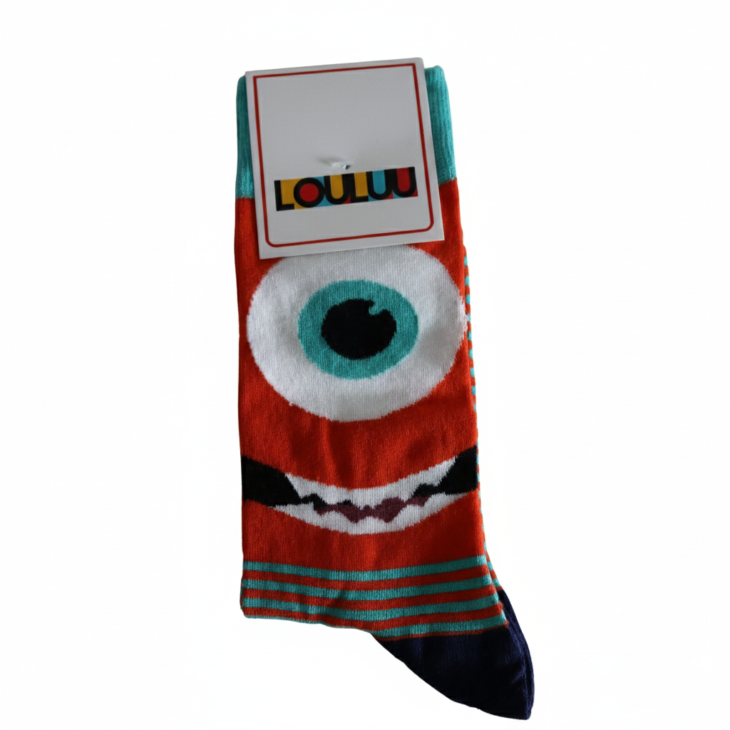 Louluu Colourful Crew socks with a cartoonish design.