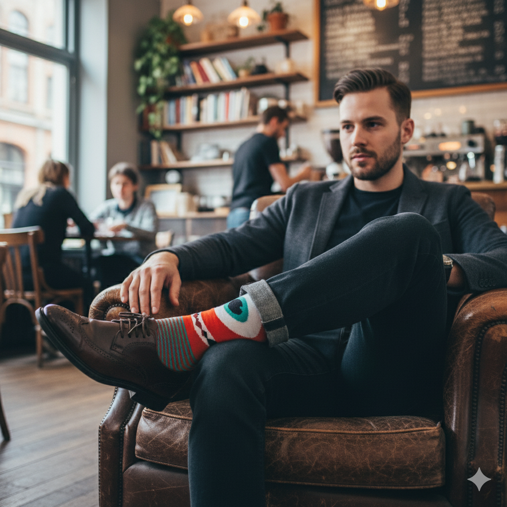 Louluu Colourful Crew socks with a cartoonish design.