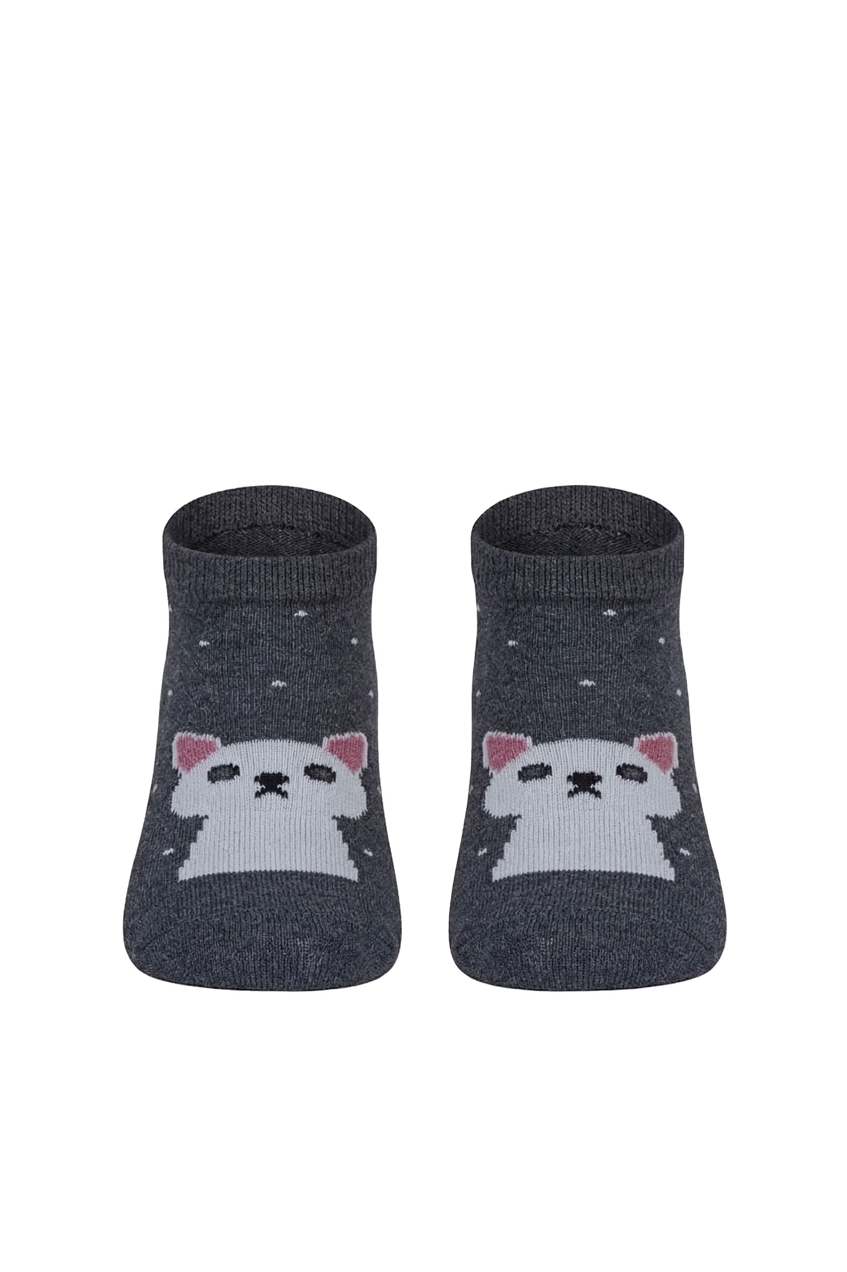 Louluu women's cotton Grey Cat low cut socks — front view | Louluu