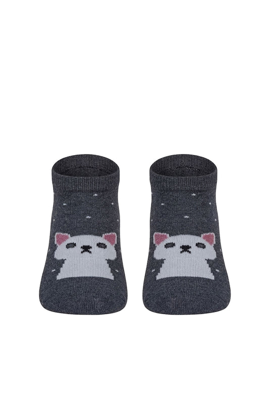 Louluu women's cotton Grey Cat low cut socks — front view | Louluu
