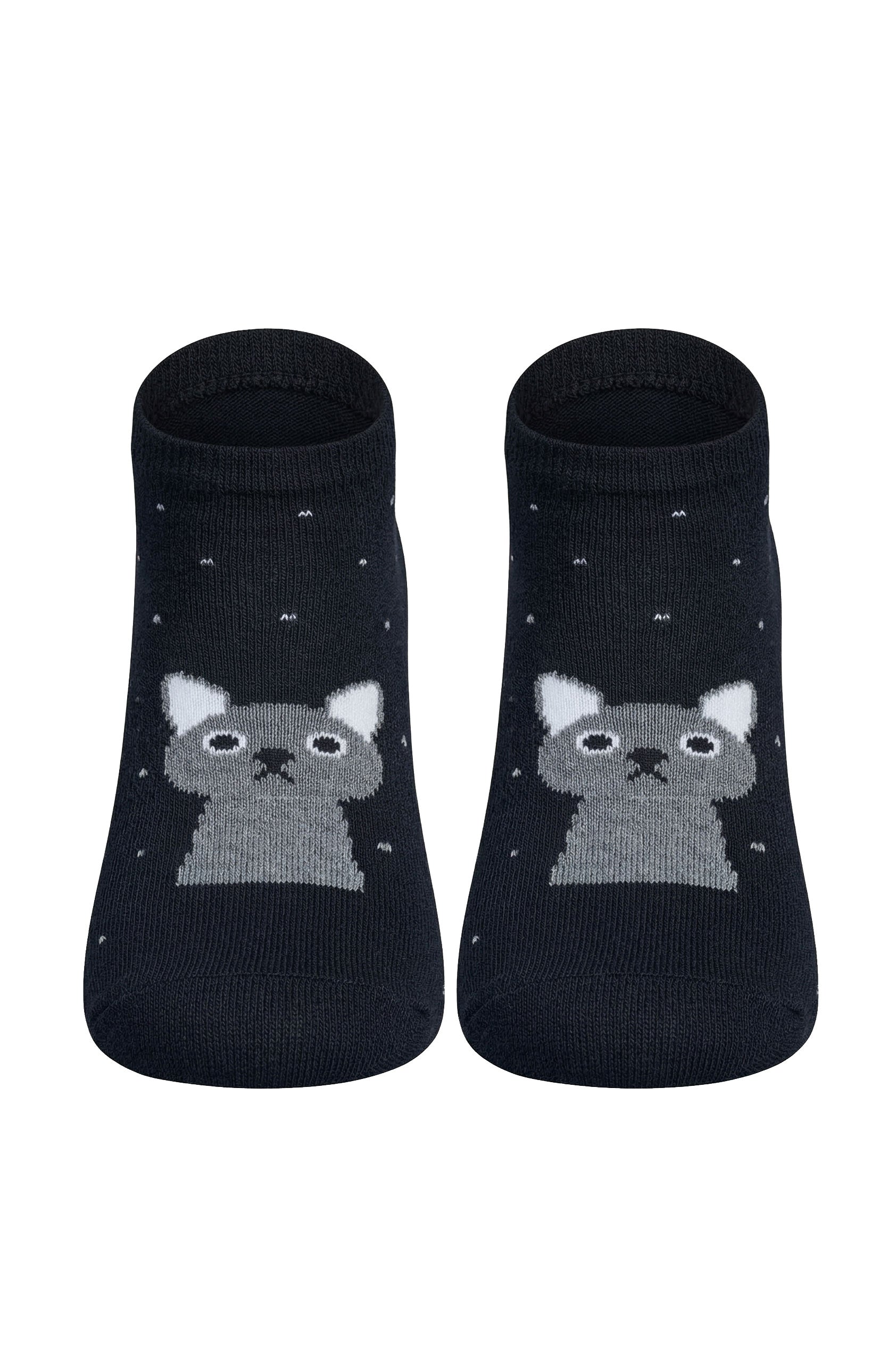 Louluu women's cotton Black Cat low cut socks — front view | Louluu