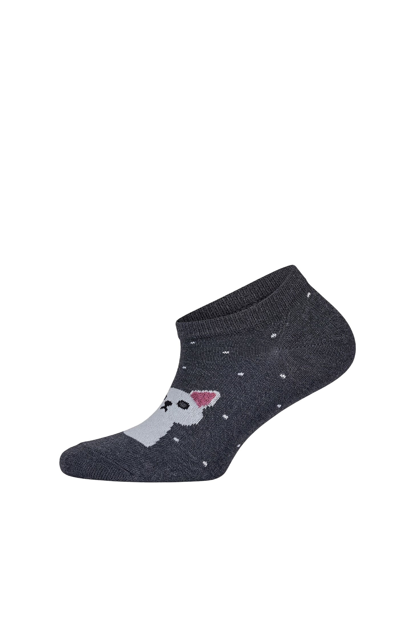 Louluu women's cotton Grey Cat low cut socks — front view | Louluu