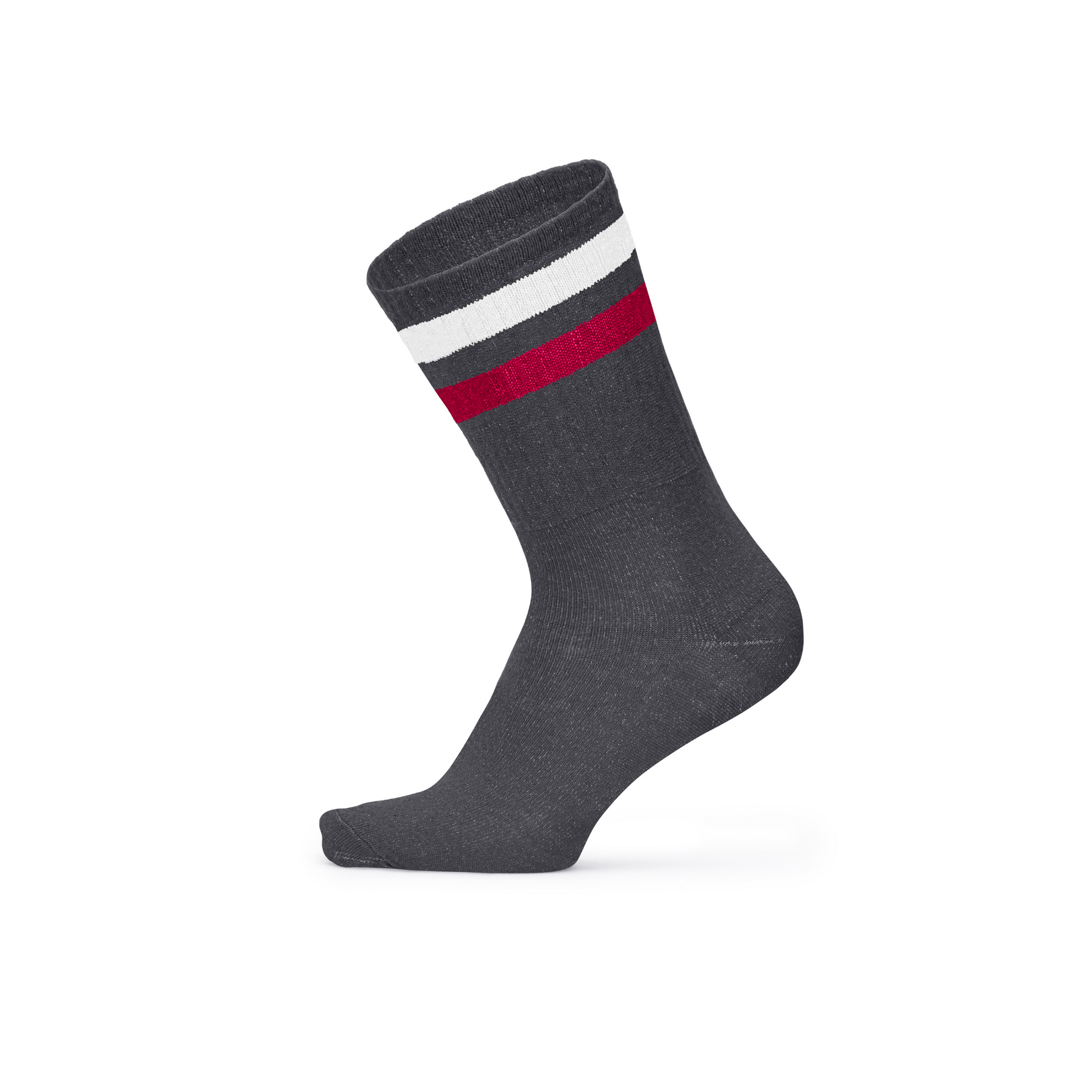 Louluu women's cotton Dark Grey Stripe ankle socks — front view | Louluu