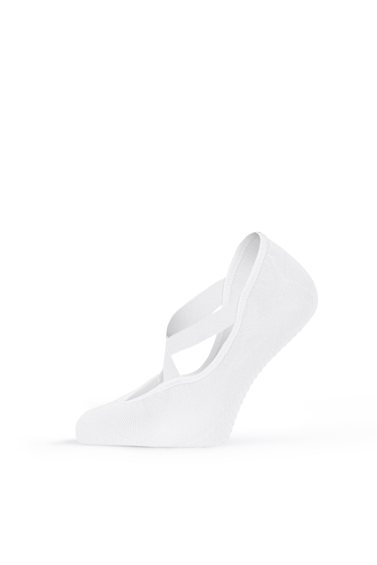 White ballet grip sock with criss-cross straps — side view