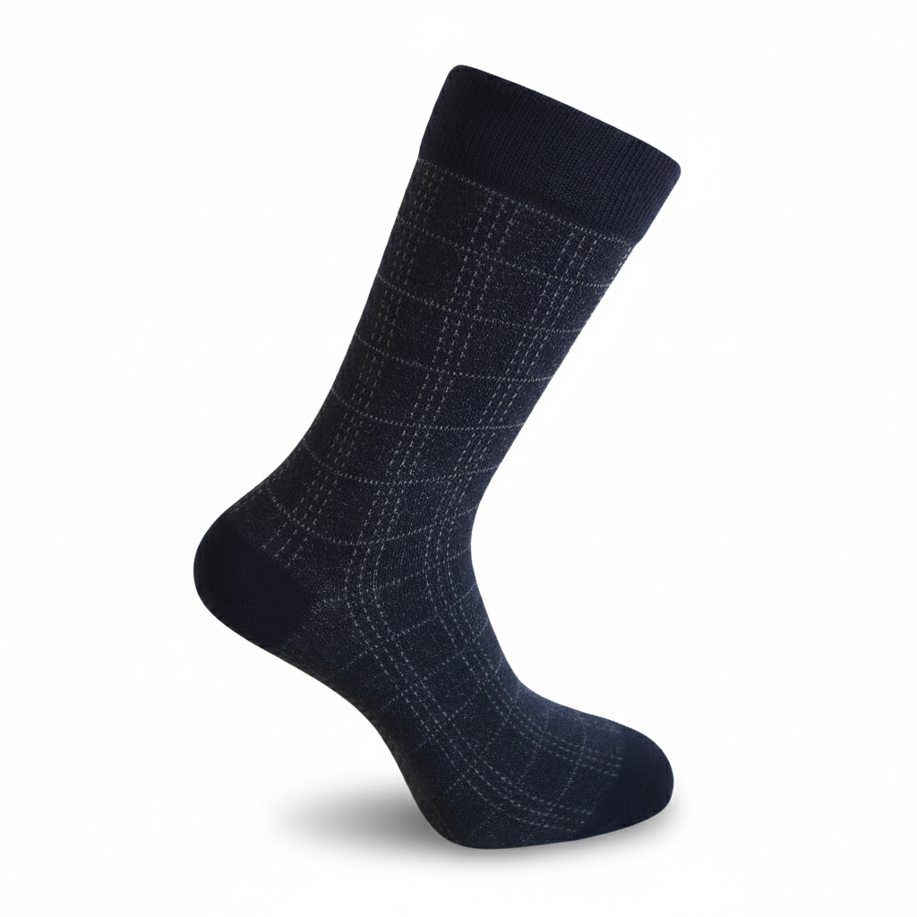 Louluu men's bamboo Quad Dark Blue socks — front view | Louluu