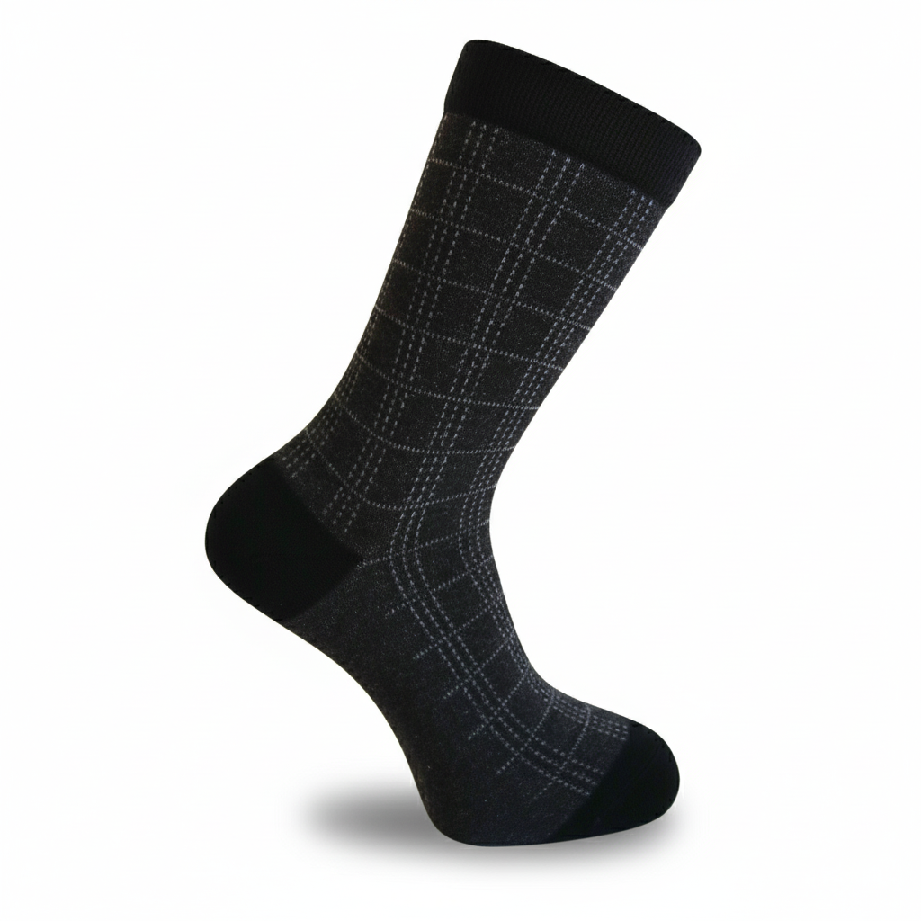 Louluu men's bamboo Quad Black socks — front view | Louluu