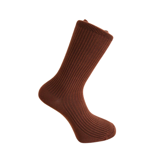 Louluu Women Classic Cream Ribbed Cotton Socks