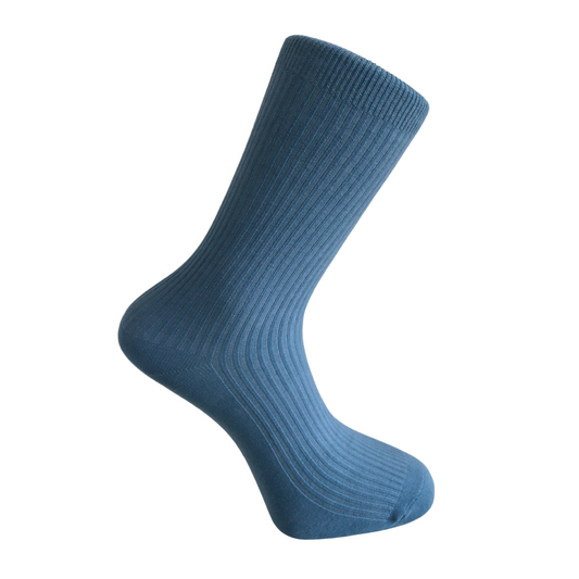 Louluu Women Classic Blue Ribbed Cotton Socks