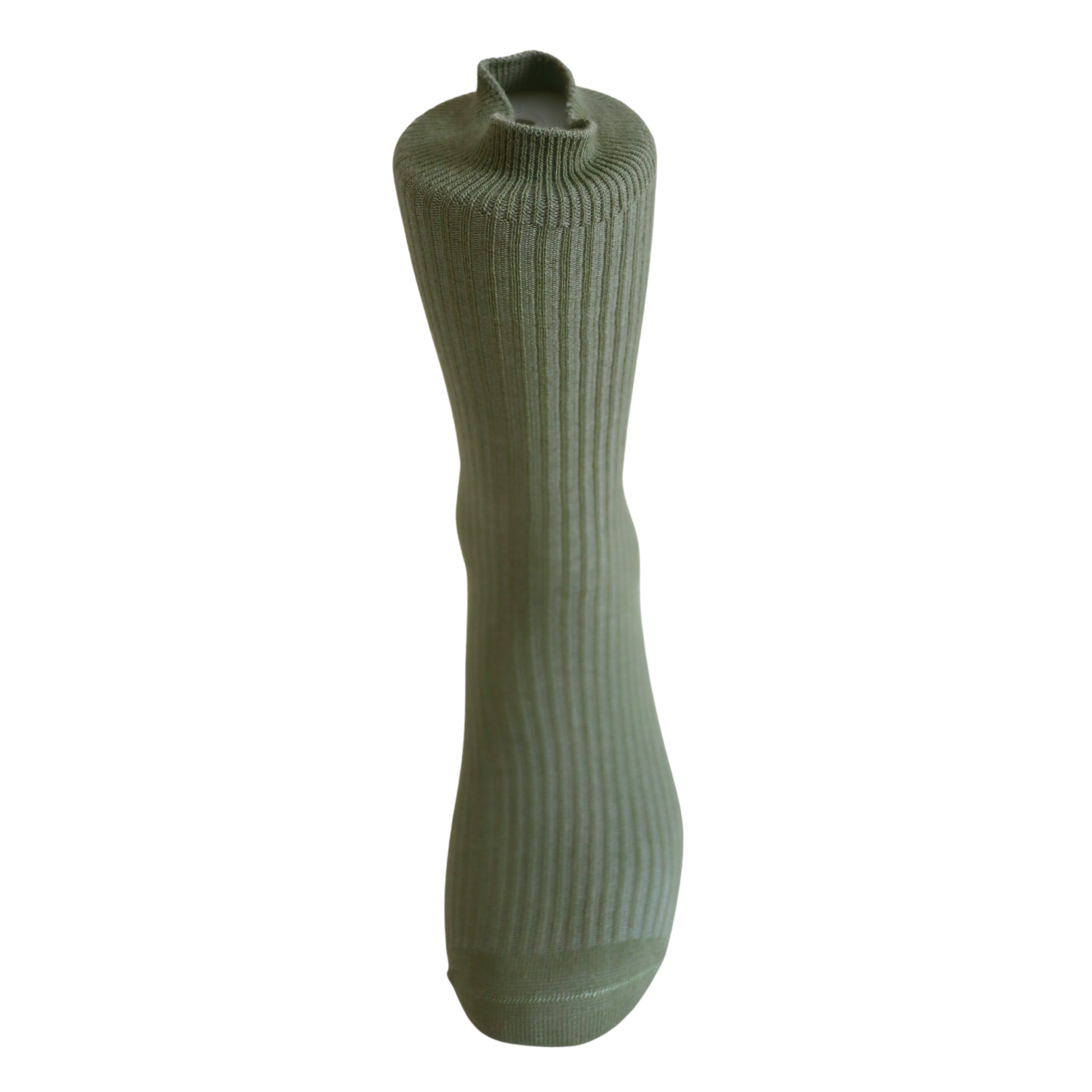 Louluu Women Classic Green Ribbed Cotton Socks