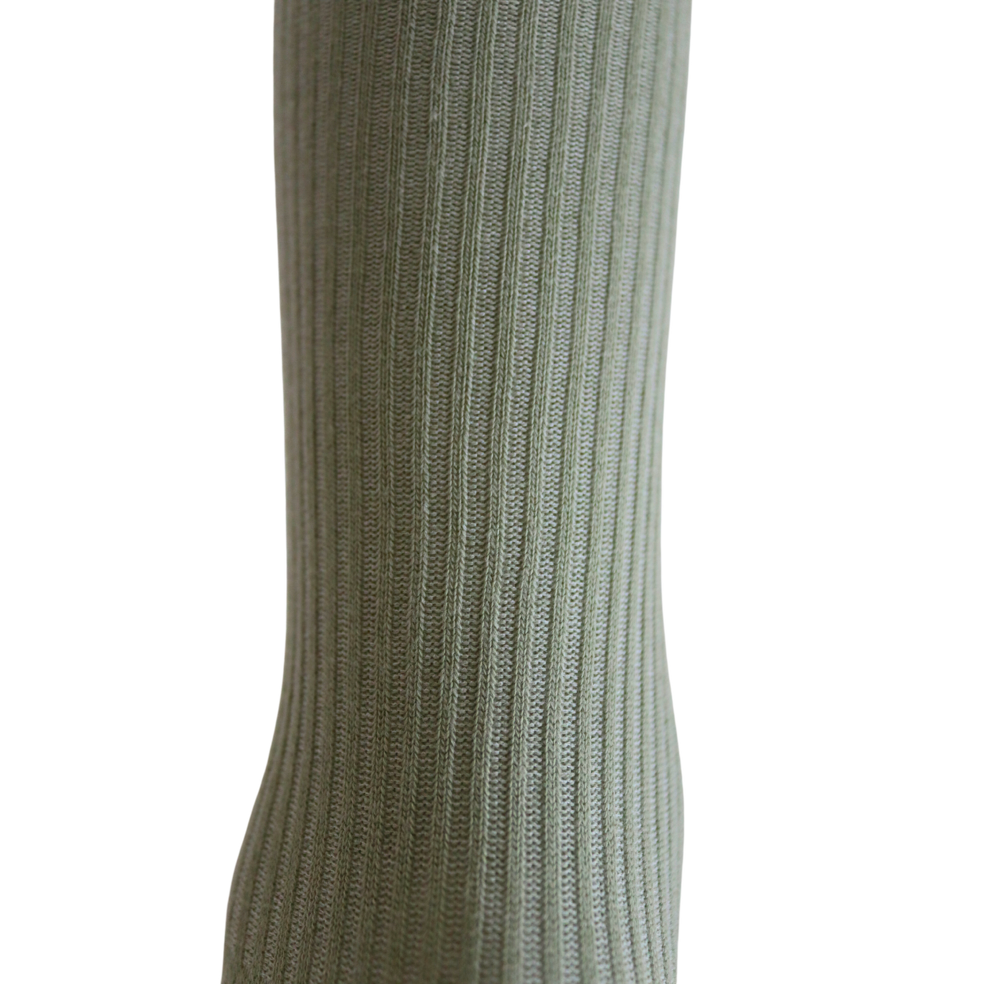 Louluu Women Classic Green Ribbed Cotton Socks