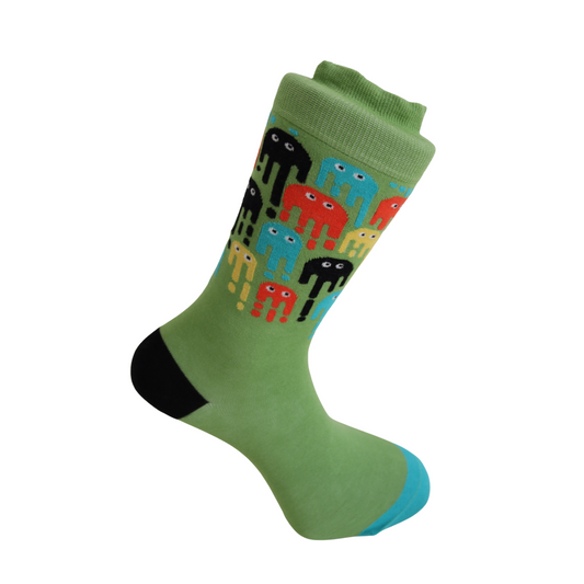 Louluu Men Pac-men Green Colour Crew Socks