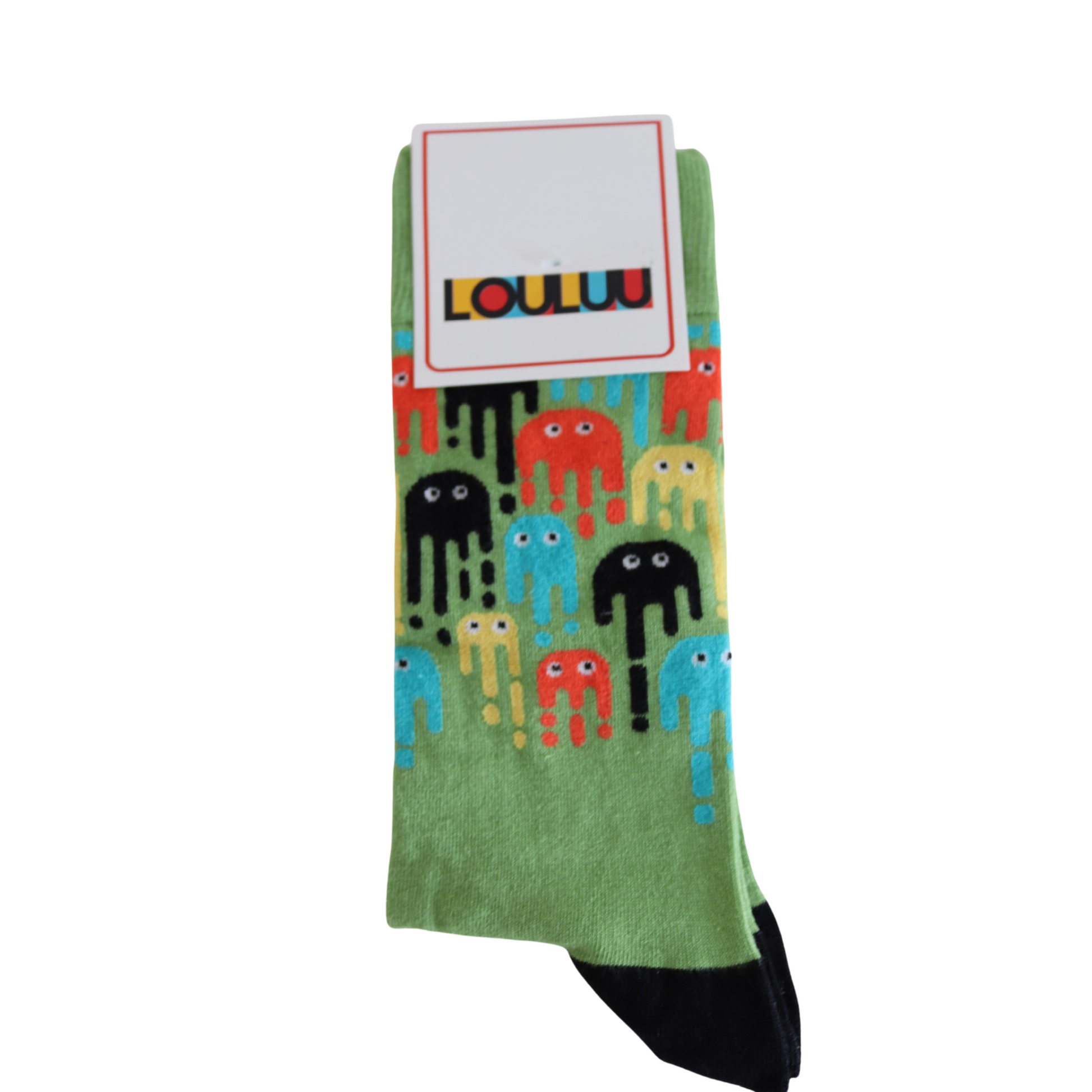 Louluu Men Pac-men Green Colour Crew Socks
