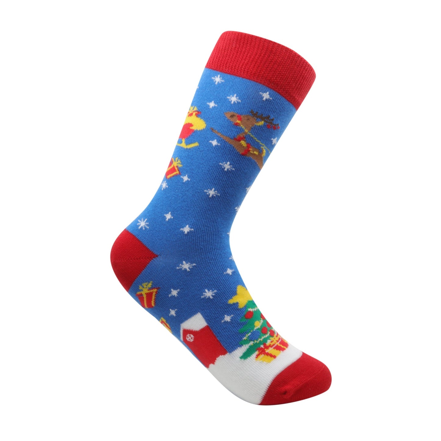 Louluu unisex combed cotton Blue Christmas socks — breathable — front view | Louluu
