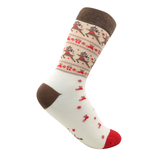 Louluu unisex combed cotton Cream Christmas socks — breathable — front view | Louluu