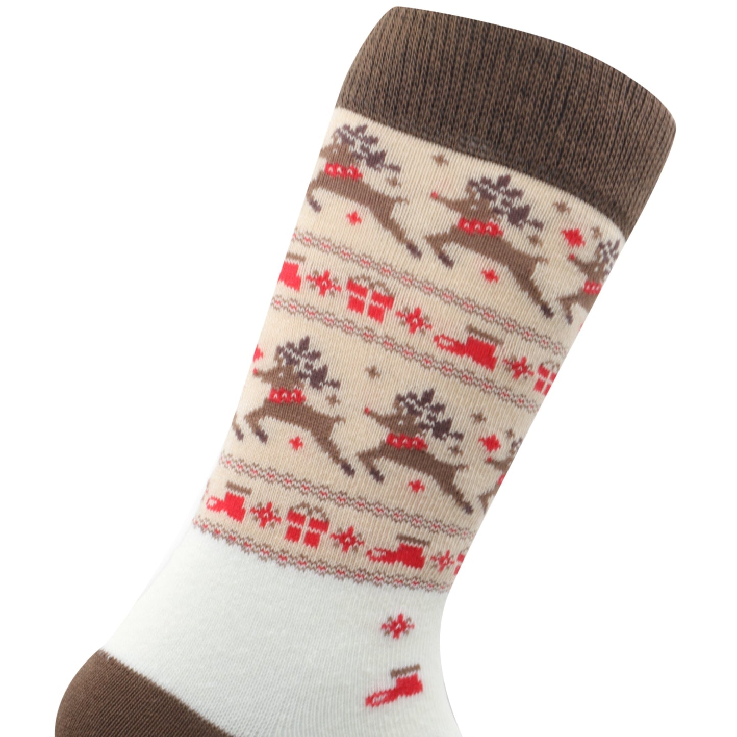 Louluu unisex combed cotton Cream Christmas socks close-up of toe and heel detail — soft & durable fabric