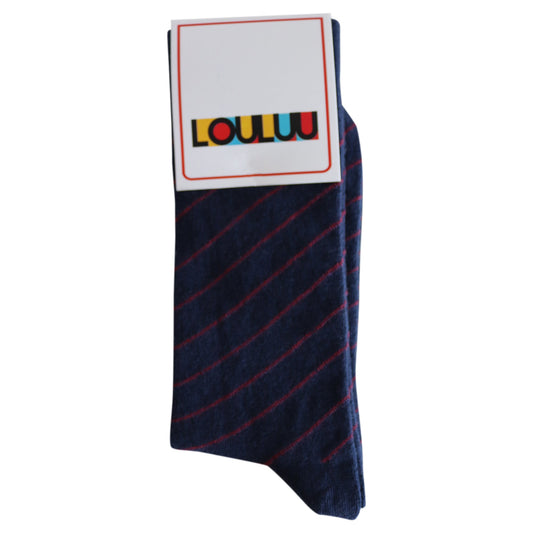 Louluu Men Cotton Dark Blue Stripped Crew Socks