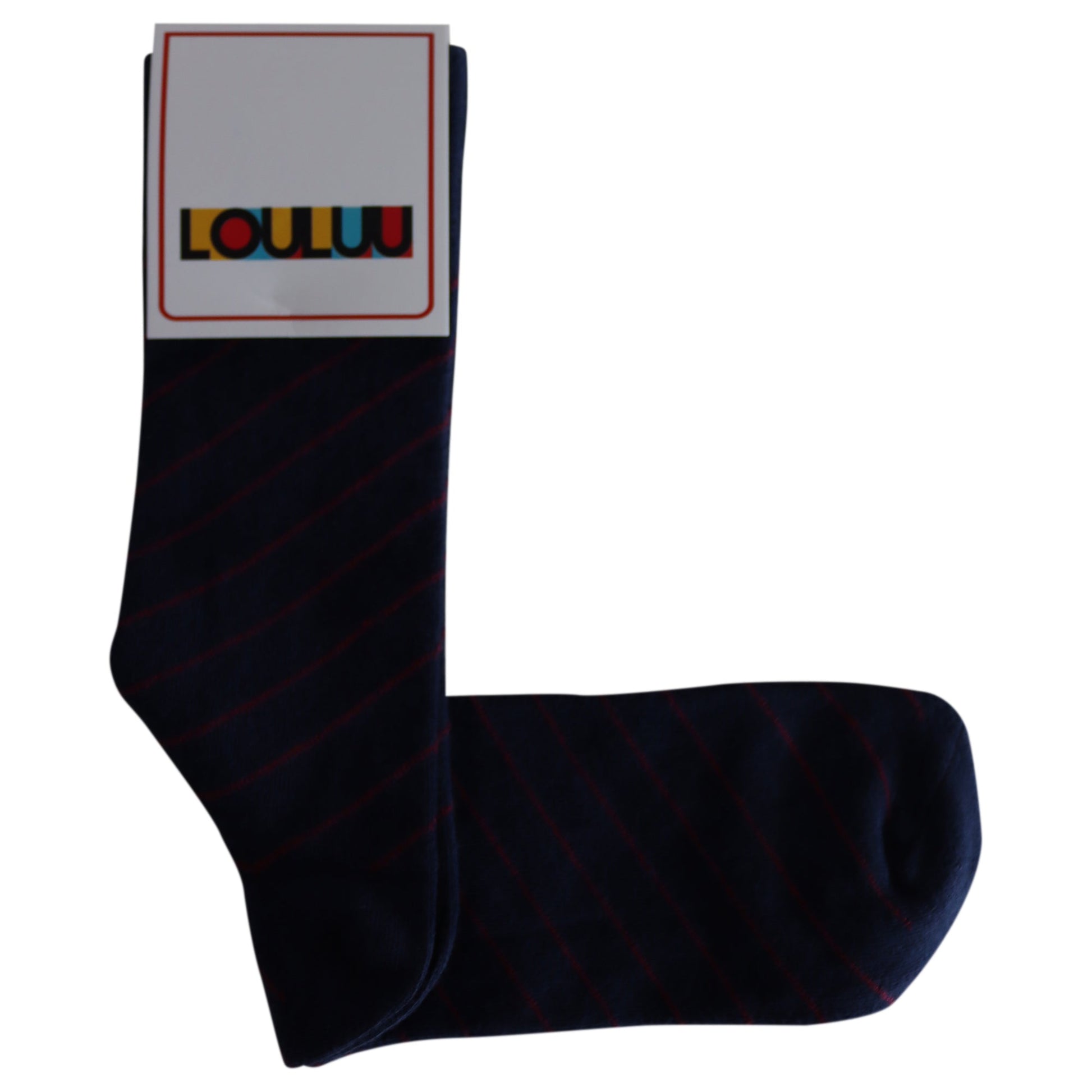 Louluu Men Cotton Dark Blue Stripped Crew Socks