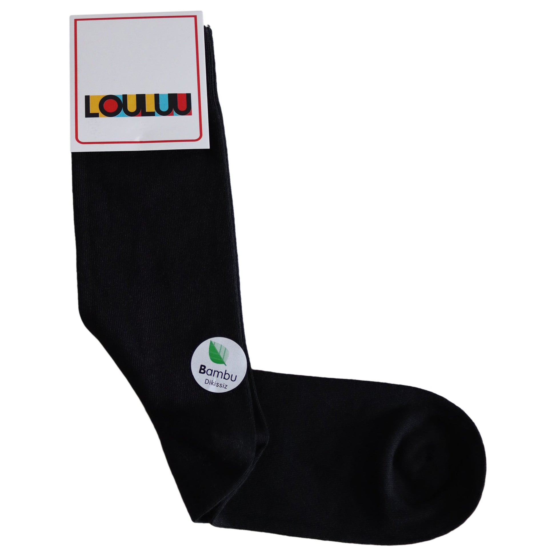Louluu Bamboo Black Color Men Crew Socks