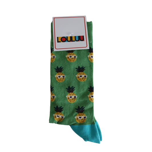 Louluu Men Ananas Green Colour Crew Socks