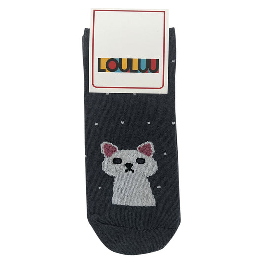 Louluu Women Cute Grey Inky Ears Lovely Casual Cat Socks Low Cut