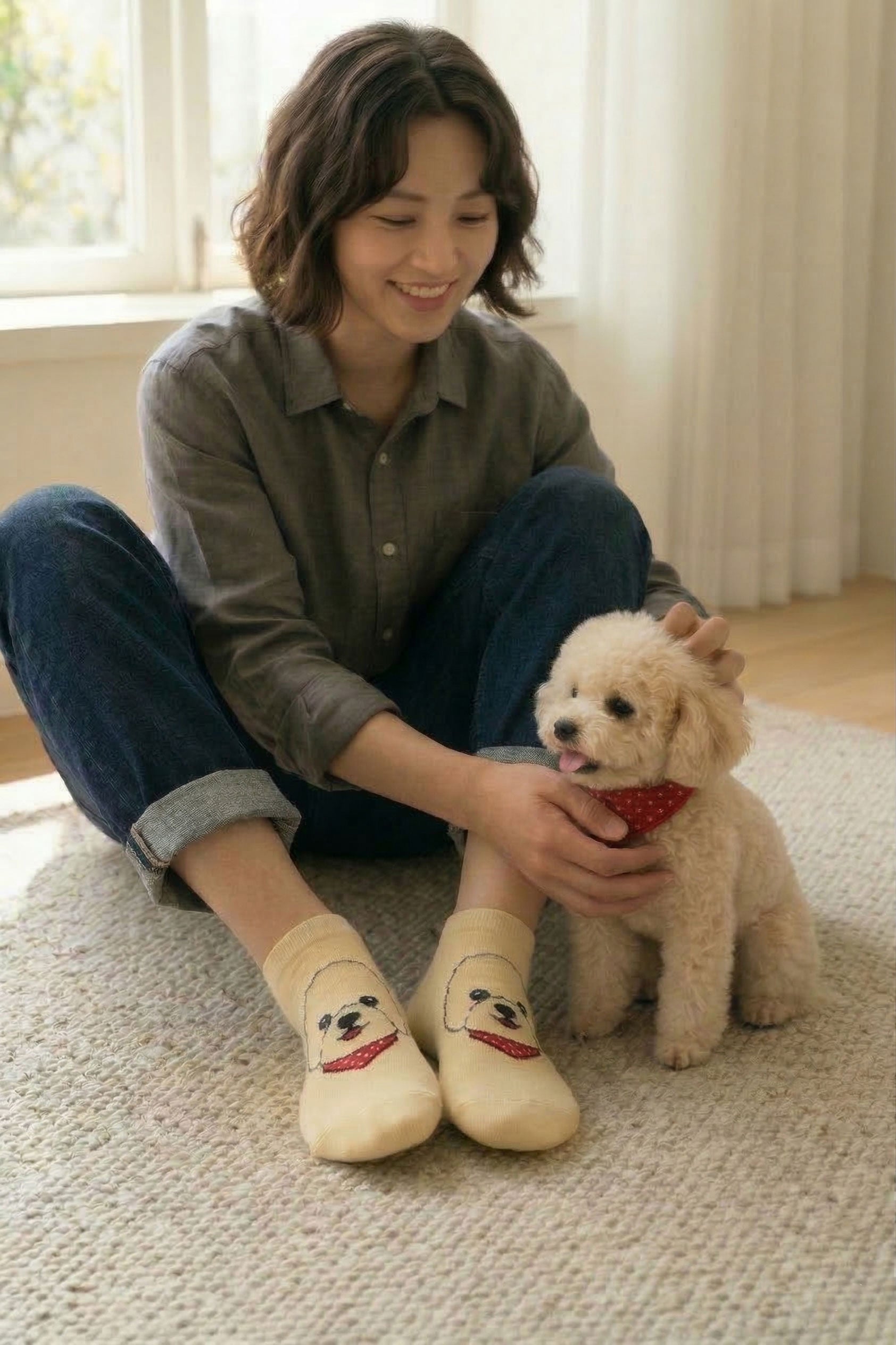 Louluu women's cotton Dog low cut socks — front view | Louluu