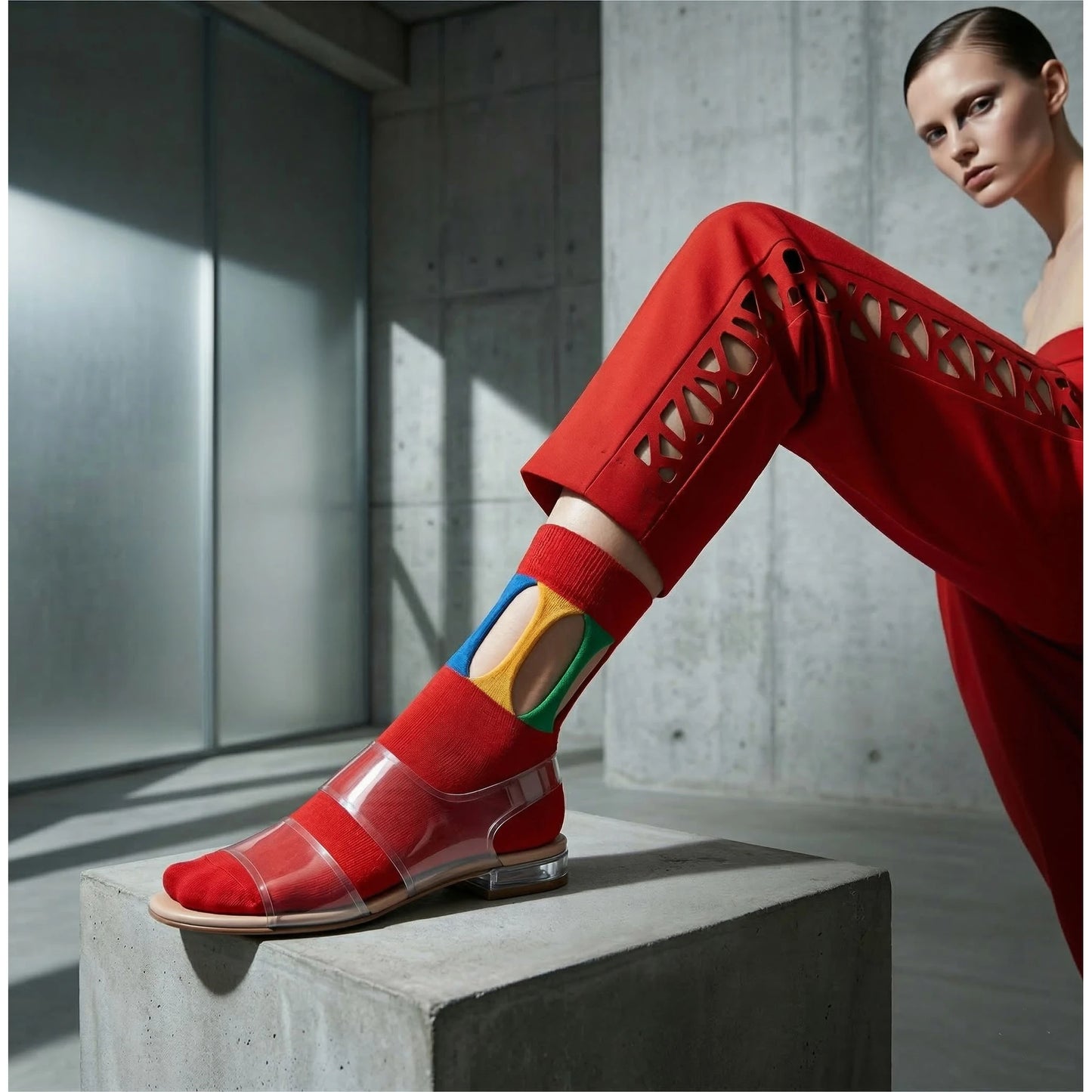 Louluu Women's Cotton Torn Design Red Color Ankle Socks | Louluu UK