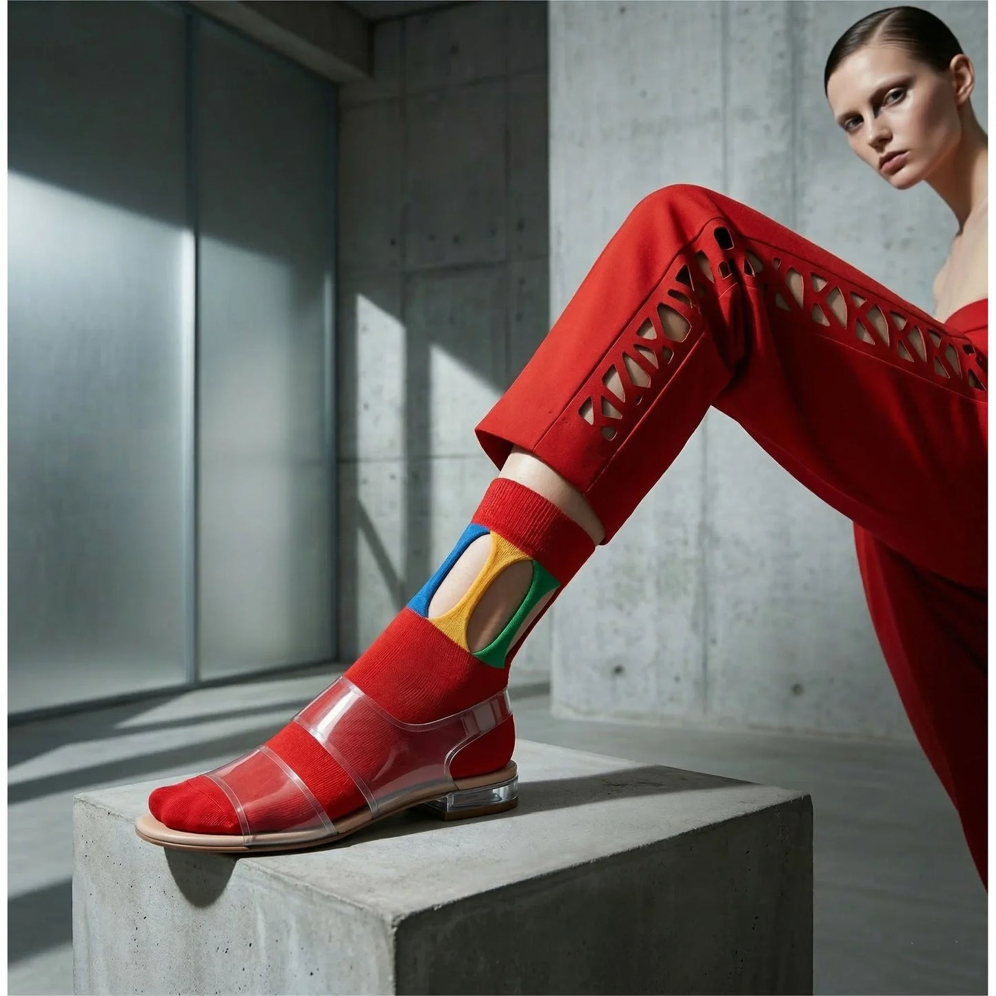Louluu Women's Cotton Torn Design Red Color Ankle Socks | Louluu UK