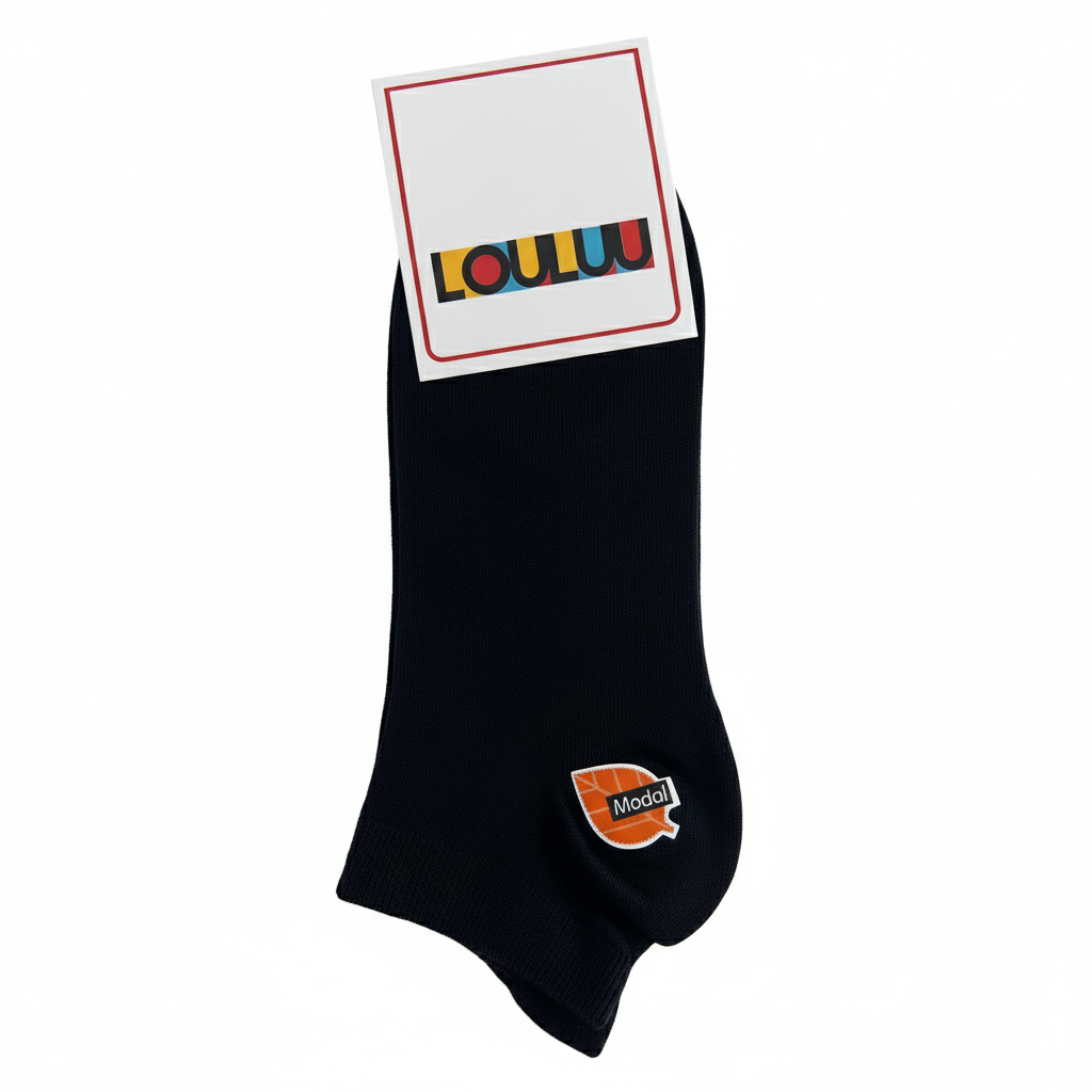 Louluu men's modal Black low cut socks close-up of toe and heel detail — soft & durable fabric