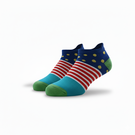 Colorful socks with American flag design on a white background