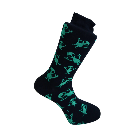 Louluu Men Alien Black Colour Crew Socks