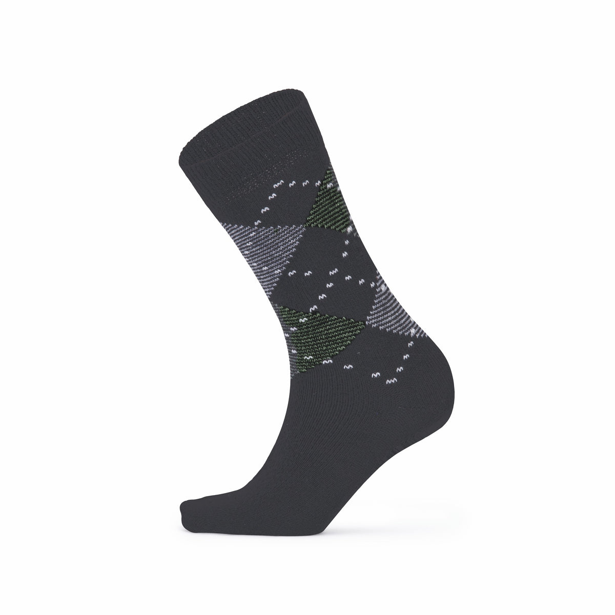 Charcoal argyle lambswool crew sock — side view