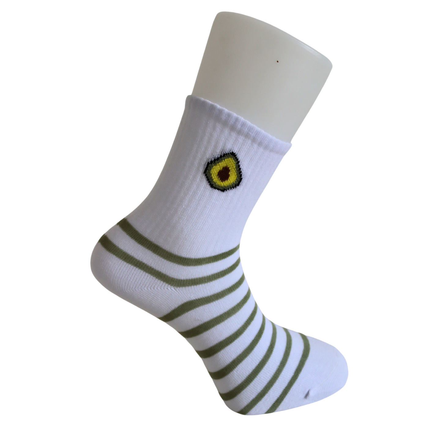 Louluu Women Avocado White-Green Stripe Colour Tennis Socks
