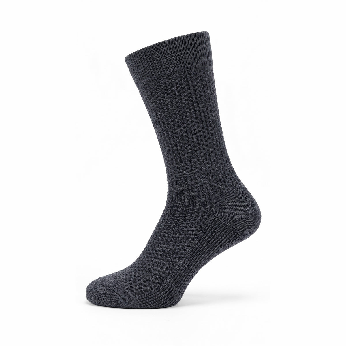 Charcoal birdseye lambswool crew sock — side view