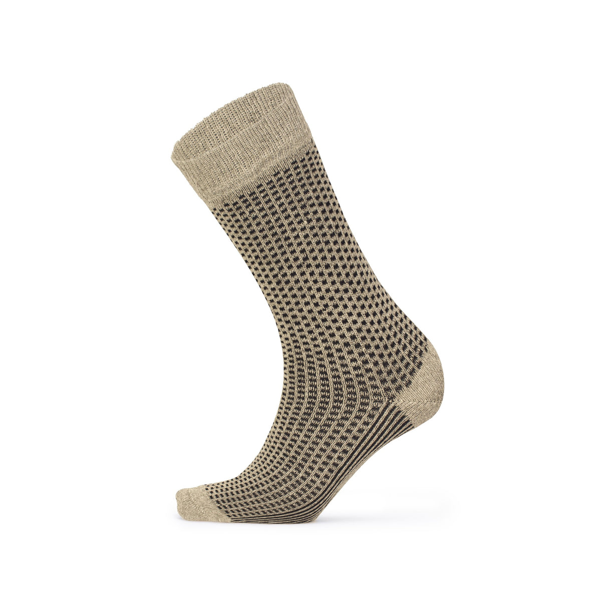Beige birdseye lambswool crew sock — side view