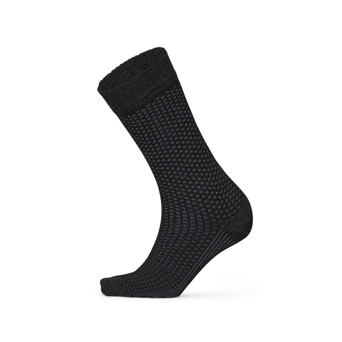 Black birdseye lambswool crew sock — side view