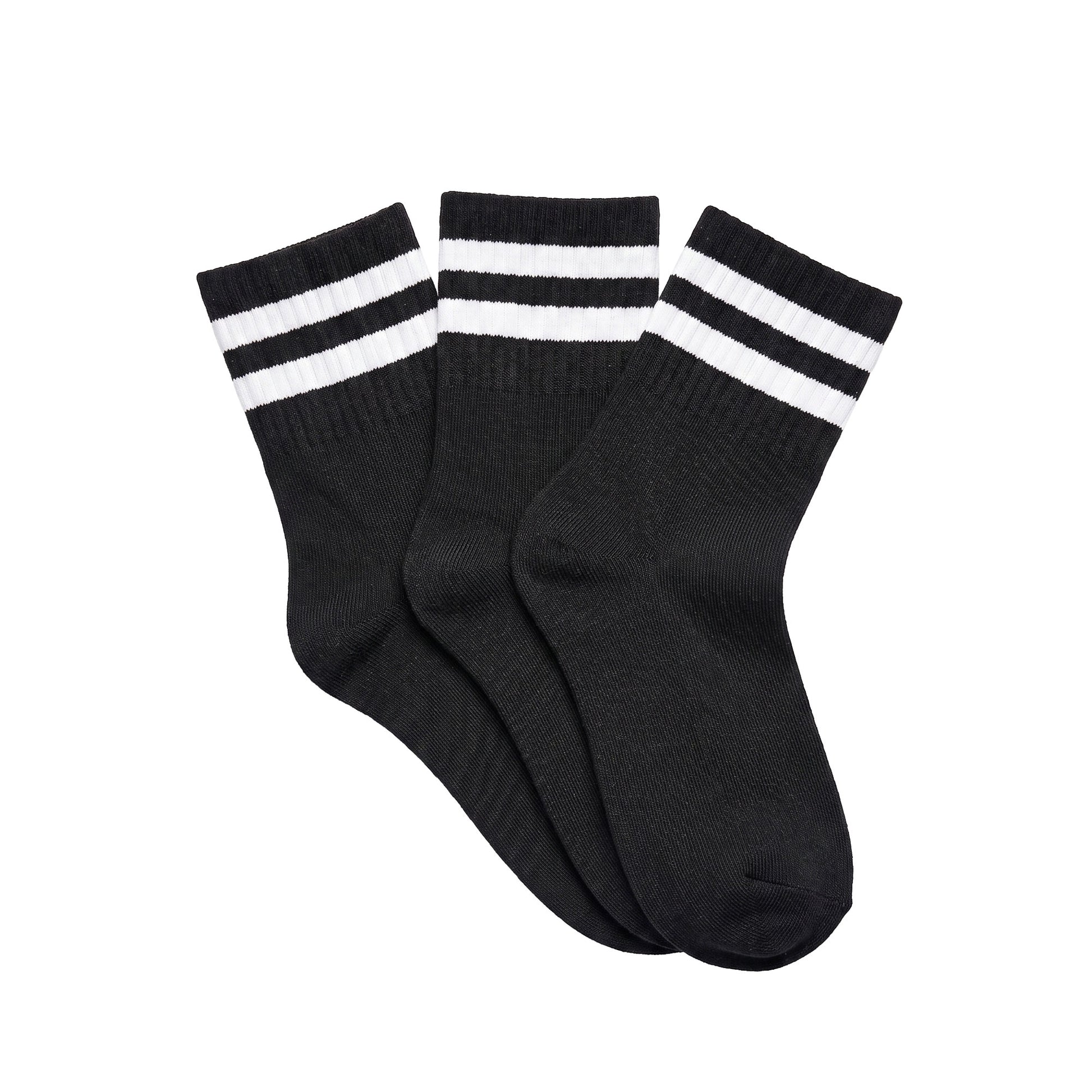 Three-pack of black half-crew socks with white stripes