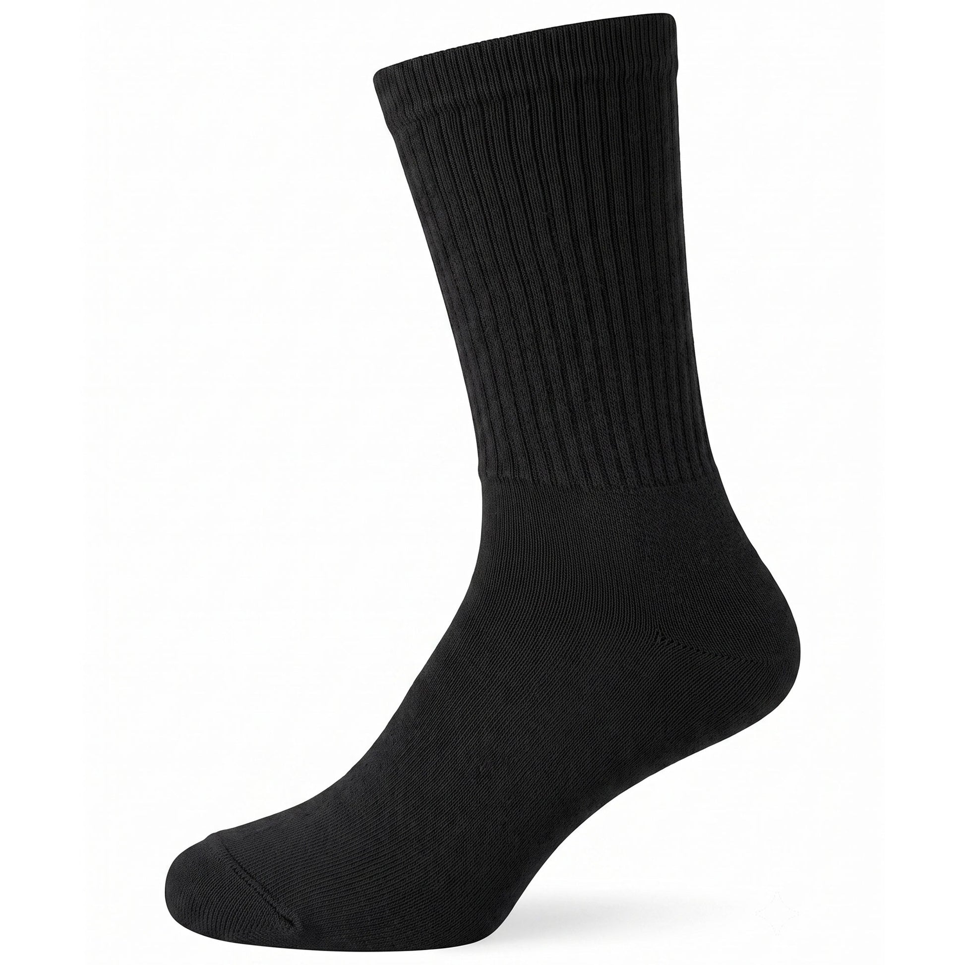 Black ribbed cotton crew sock — side view