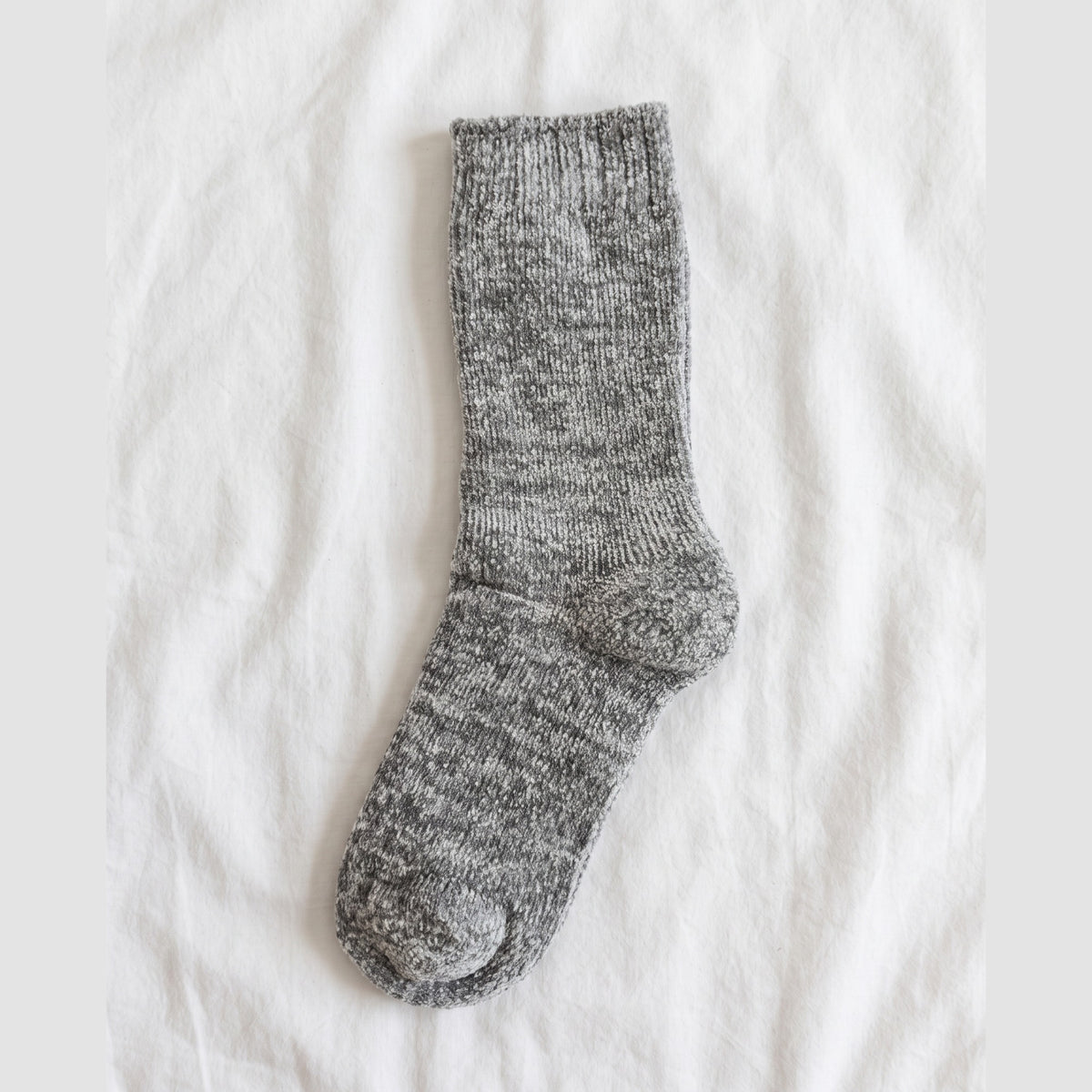 Louluu Women's chenille cosy socks in grey marl — flat lay on white linen