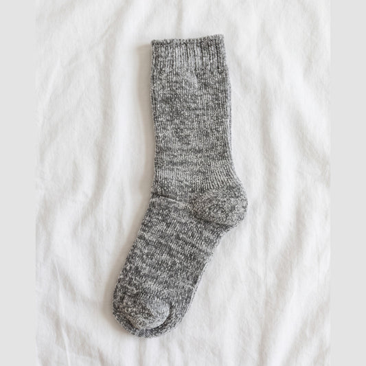 Louluu Women's chenille cosy socks in grey marl — flat lay on white linen