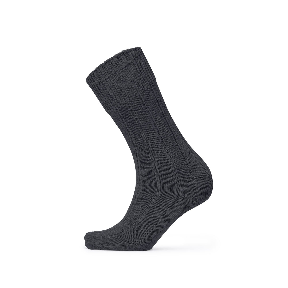 Charcoal chunky rib lambswool boot sock — side view